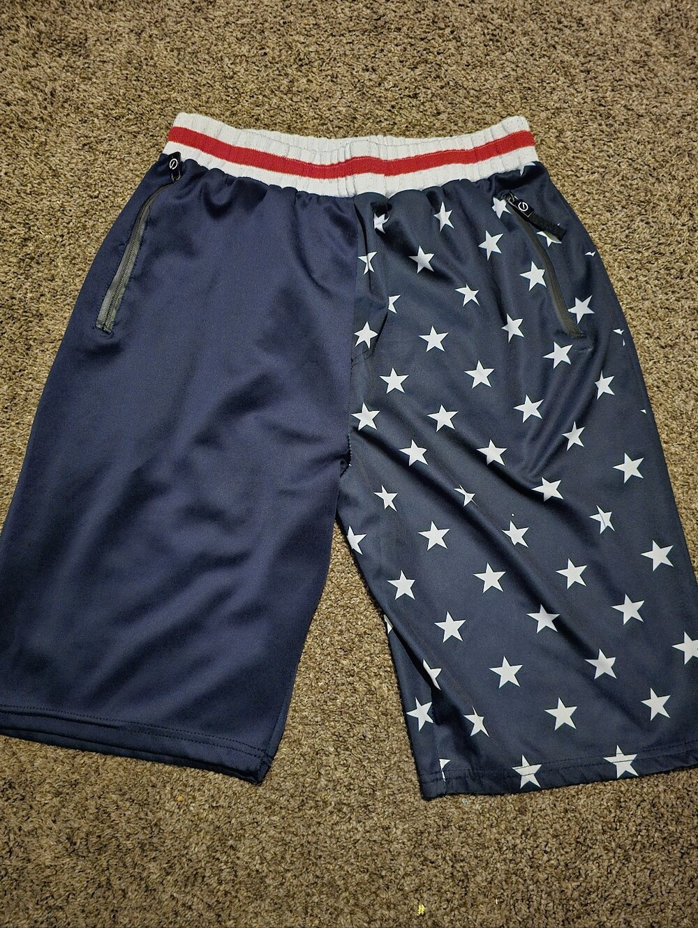 Men's Navy Star-Print Athletic Shorts with Red-Trim Waistband